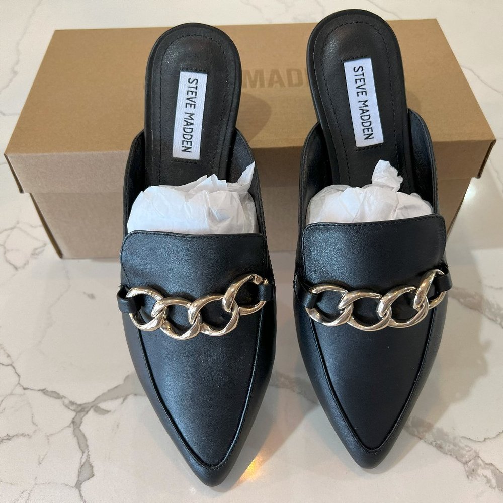 Steve Madden Forte Black Leather Mule NIB